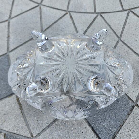 Anna Hutte Bleikristall Lead Crystal Floral Scalloped Footed Oval Bowl Vintage - Picture 6 of 7